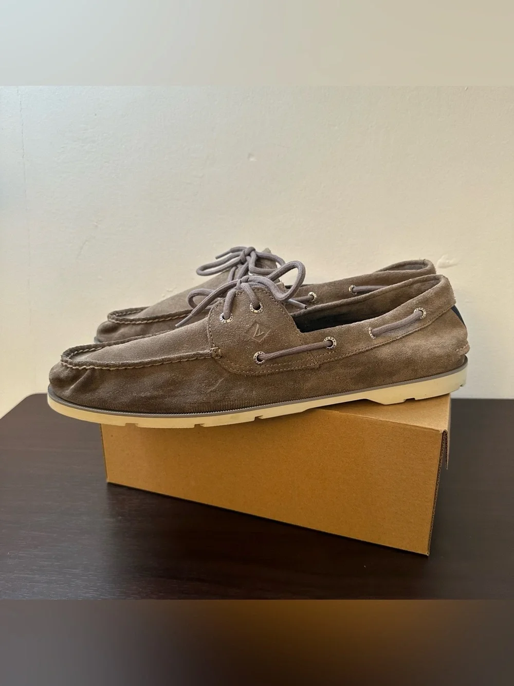 Sperry Top-Sider Gray Suede Boat Shoes Lace-Up 2-Eye Ripple 15 Casual Coastal